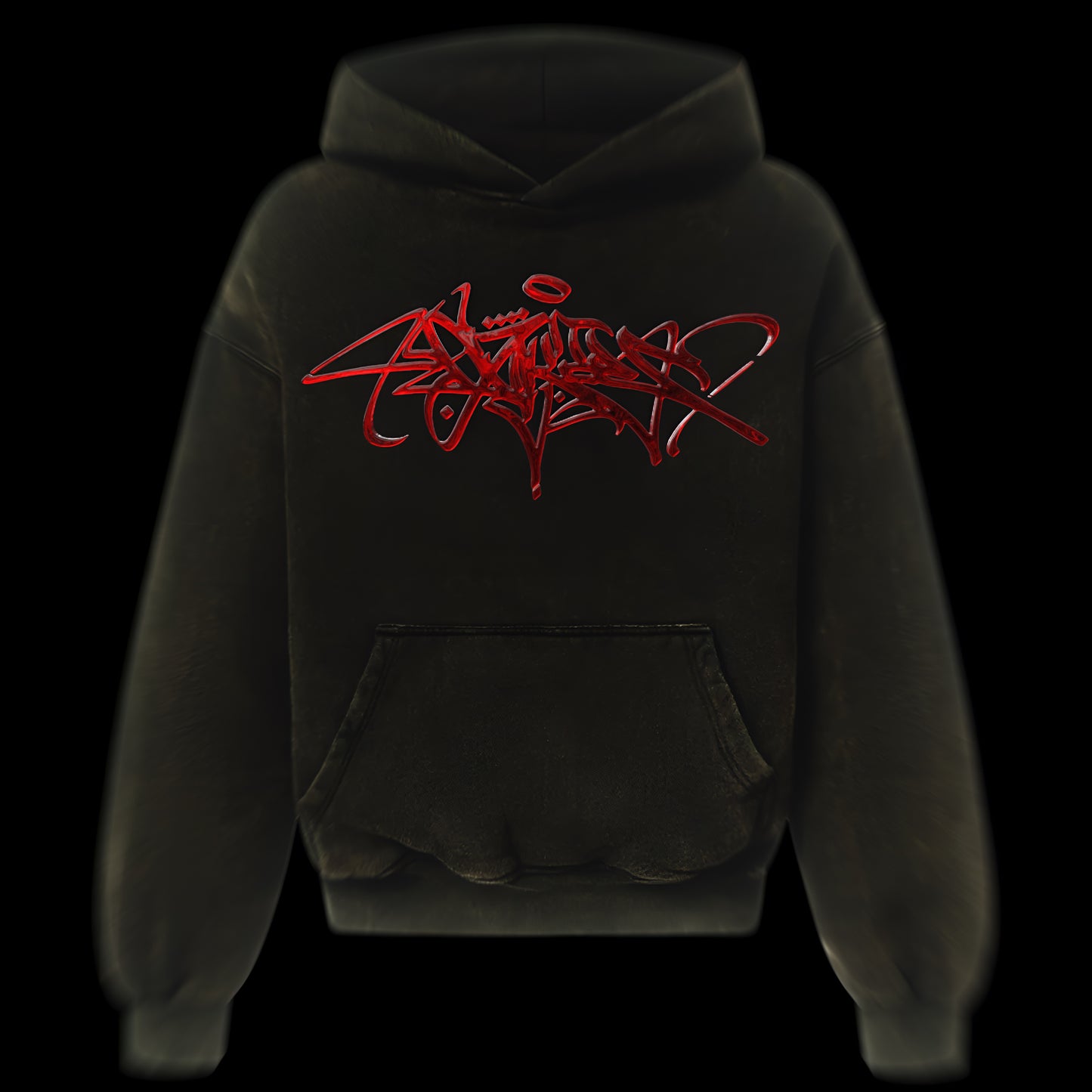 VINTAGE BLEACHED BLACK AND BLOODY GRAFFITI TAG HOODIE